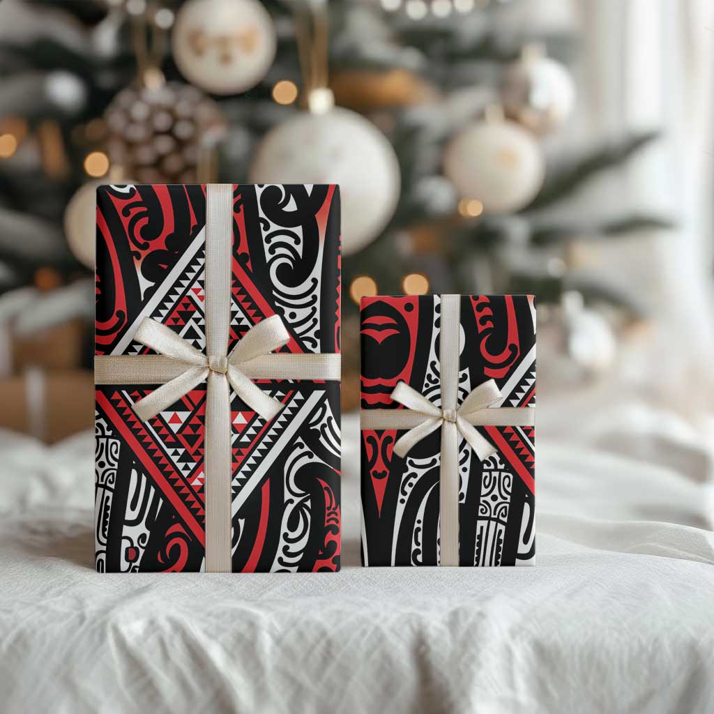 New Zealand Maori Taniko Wrapping Paper Red Kowhaiwhai Puhoro - Polynesian Pride