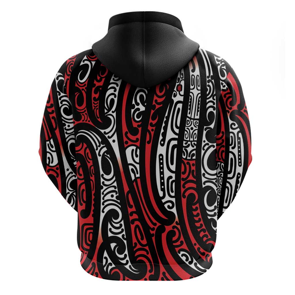 New Zealand Maori Taniko Zip Hoodie Red Kowhaiwhai Puhoro