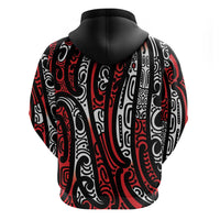 New Zealand Maori Taniko Zip Hoodie Red Kowhaiwhai Puhoro
