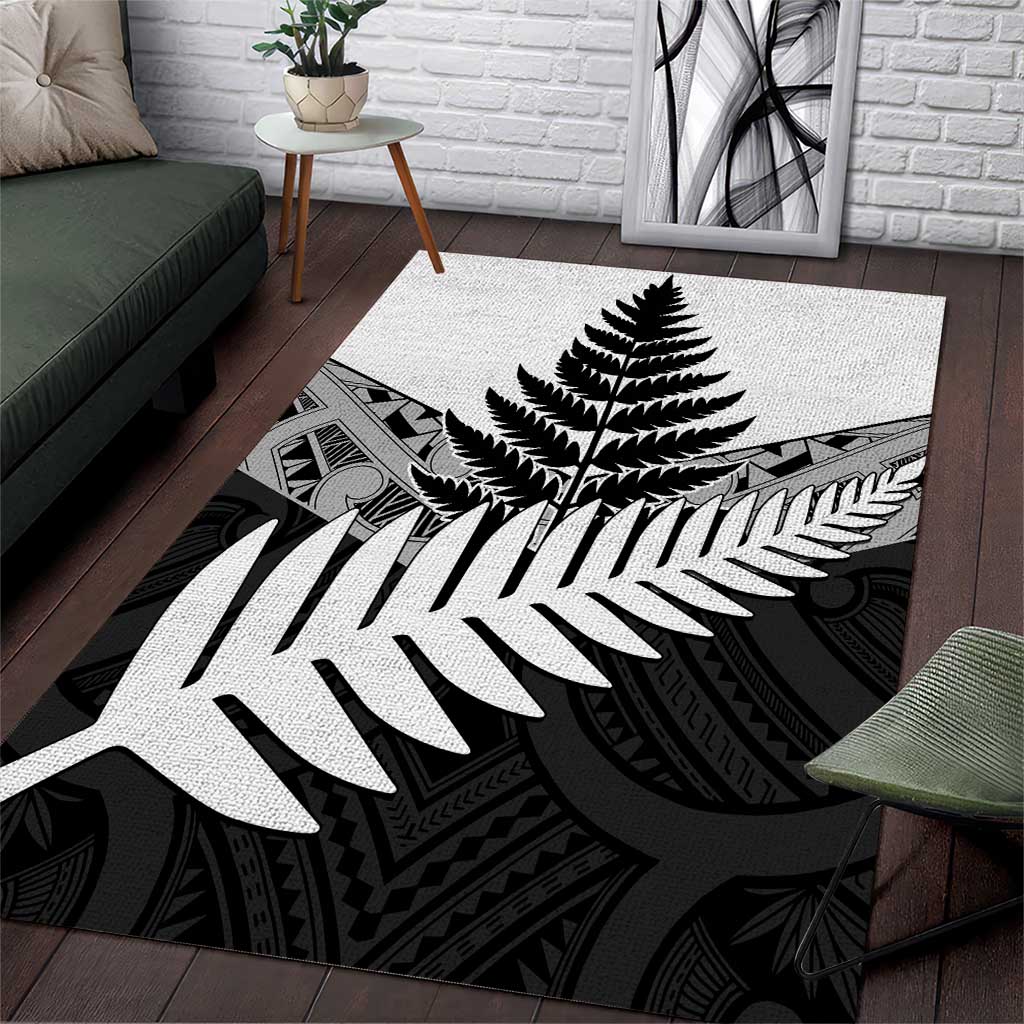 New Zealand Silver Fern Area Rug Maori Koru Mixed Taniko Pattern LT9 White - Polynesian Pride