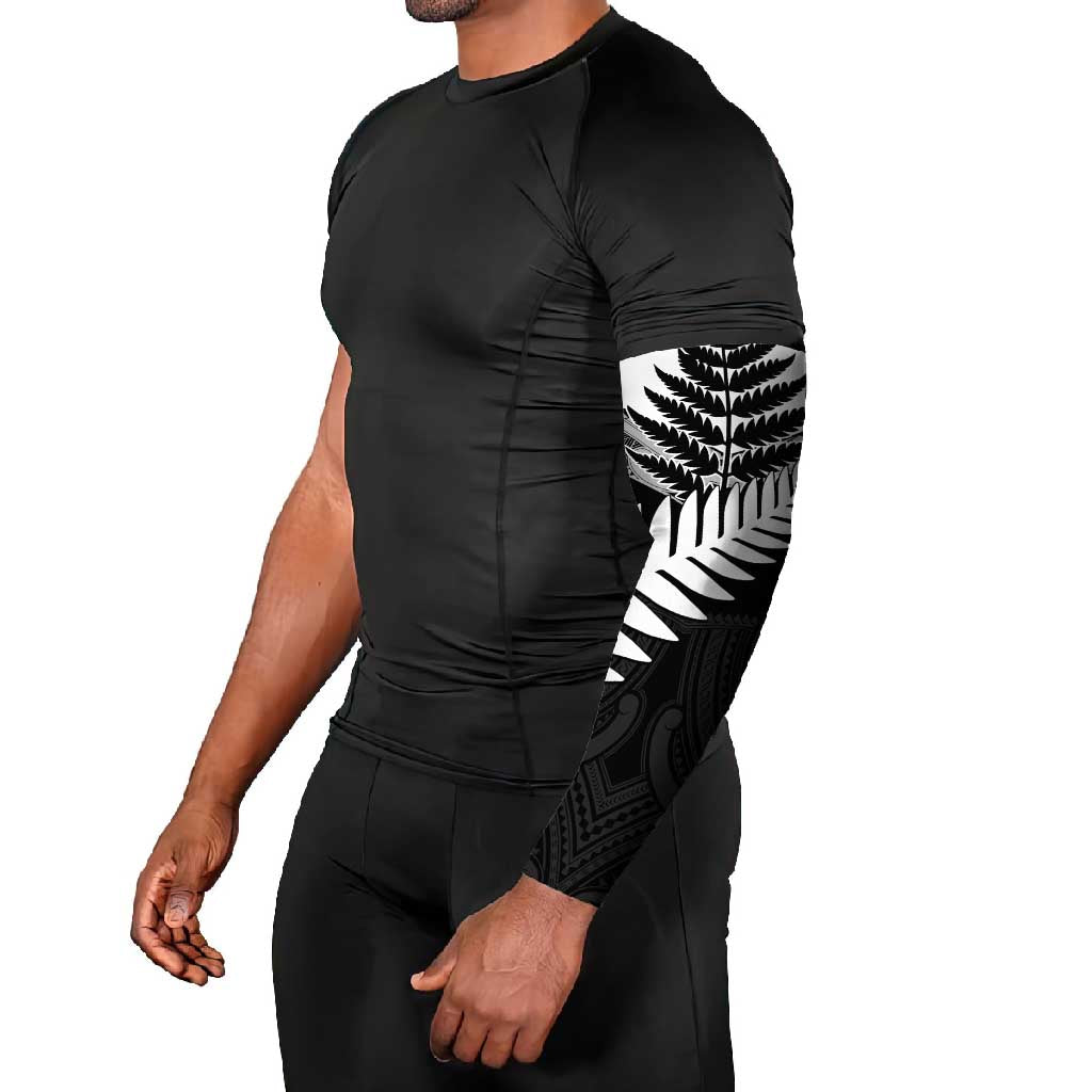 New Zealand Silver Fern Arm Sleeves Maori Koru Mixed Taniko Pattern - Polynesian Pride