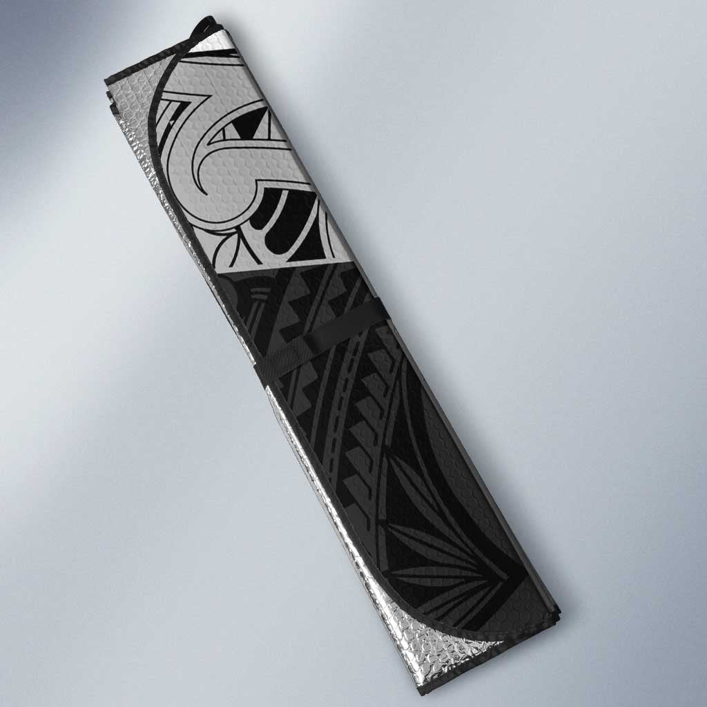 New Zealand Silver Fern Auto Sun Shade Maori Koru Mixed Taniko Pattern - Polynesian Pride