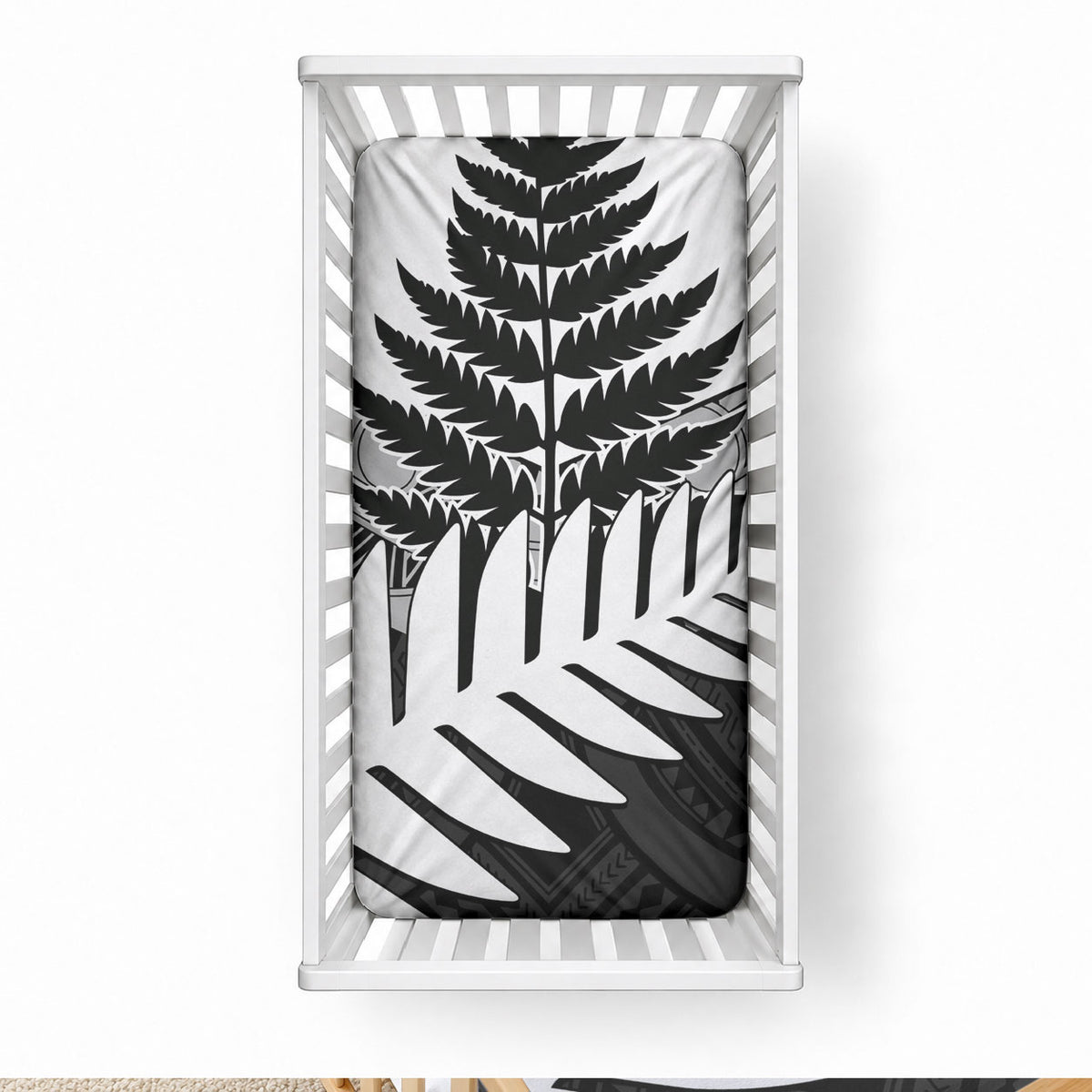 New Zealand Silver Fern Baby Bed Cover Maori Koru Mixed Taniko Pattern LT9 28 × 52 in White - Polynesian Pride