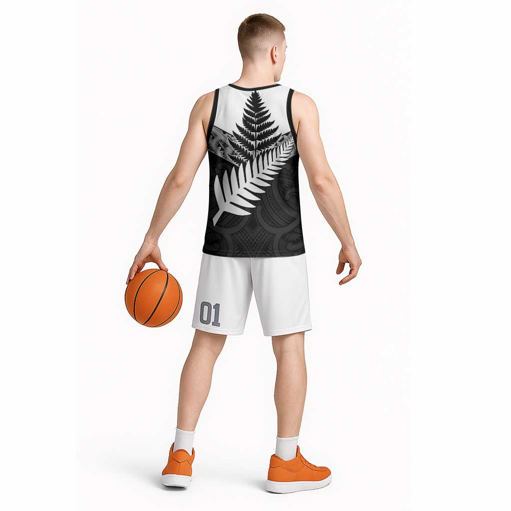New Zealand Silver Fern Basketball Jersey Maori Koru Mixed Taniko Pattern - Polynesian Pride