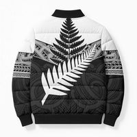 New Zealand Silver Fern Bomber Puffer Jacket Maori Koru Mixed Taniko Pattern - Polynesian Pride