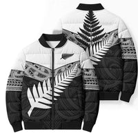 New Zealand Silver Fern Bomber Puffer Jacket Maori Koru Mixed Taniko Pattern - Polynesian Pride