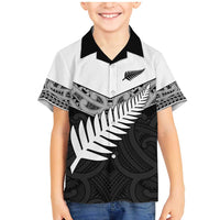 New Zealand Silver Fern Family Matching Mermaid Dress and Hawaiian Shirt Maori Koru Mixed Taniko Pattern LT9 Son's Shirt White - Polynesian Pride