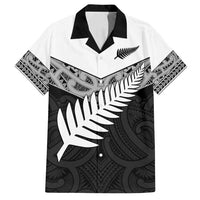New Zealand Silver Fern Family Matching Off Shoulder Maxi Dress and Hawaiian Shirt Maori Koru Mixed Taniko Pattern LT9 Dad's Shirt - Short Sleeve White - Polynesian Pride