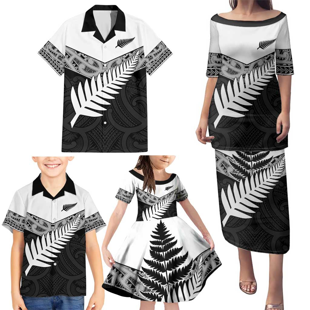 New Zealand Silver Fern Family Matching Puletasi and Hawaiian Shirt Maori Koru Mixed Taniko Pattern LT9 - Polynesian Pride