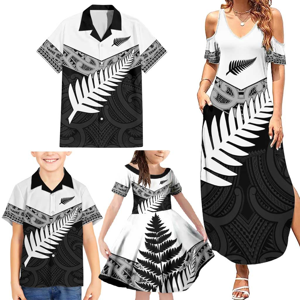 New Zealand Silver Fern Family Matching Summer Maxi Dress and Hawaiian Shirt Maori Koru Mixed Taniko Pattern LT9 - Polynesian Pride