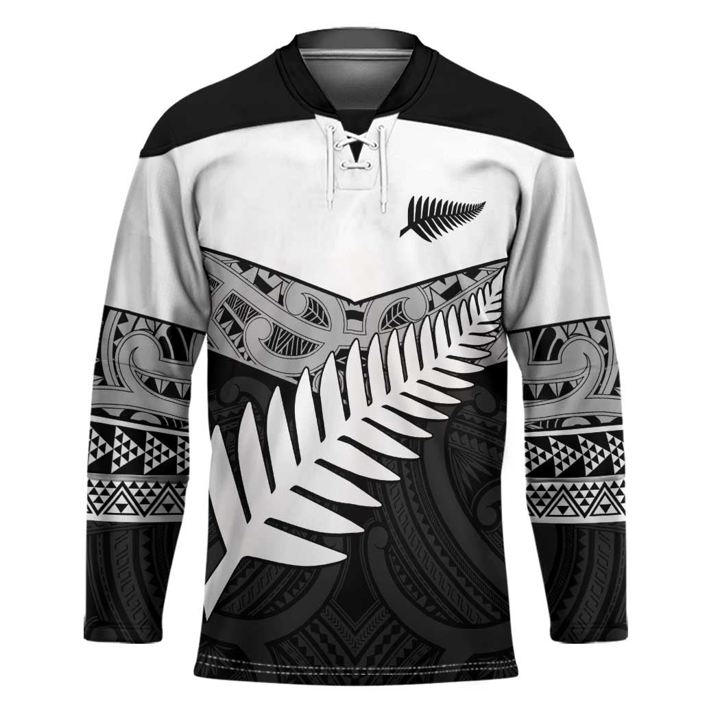 New Zealand Silver Fern Hockey Jersey Maori Koru Mixed Taniko Pattern LT9 Unisex White - Polynesian Pride