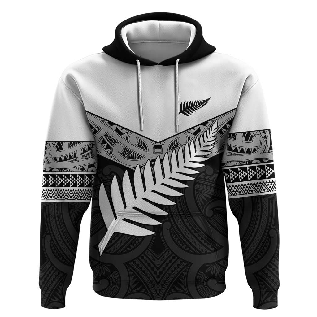 New Zealand Silver Fern Hoodie Maori Koru Mixed Taniko Pattern