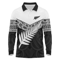 New Zealand Silver Fern Long Sleeve Polo Shirt Maori Koru Mixed Taniko Pattern