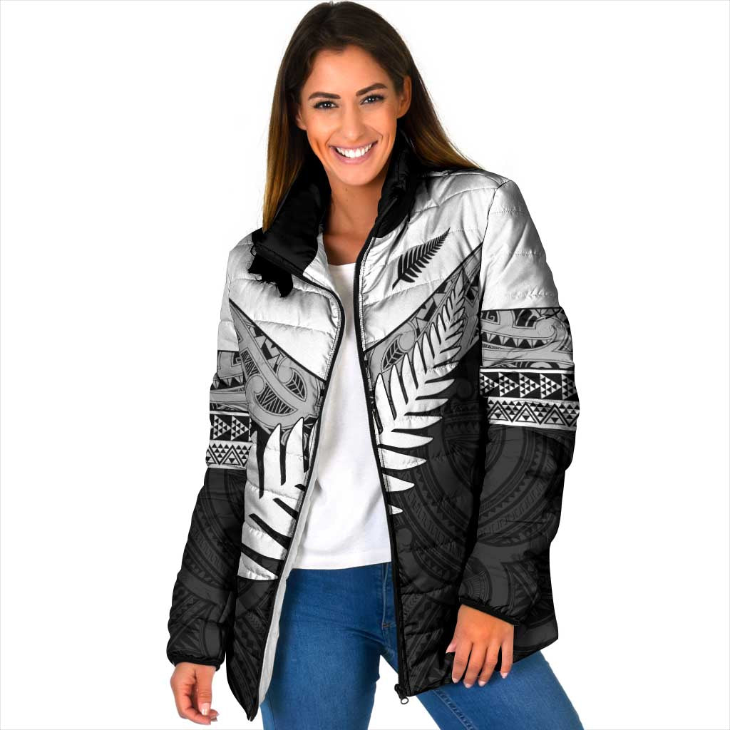 New Zealand Silver Fern Padded Jacket Maori Koru Mixed Taniko Pattern - Polynesian Pride