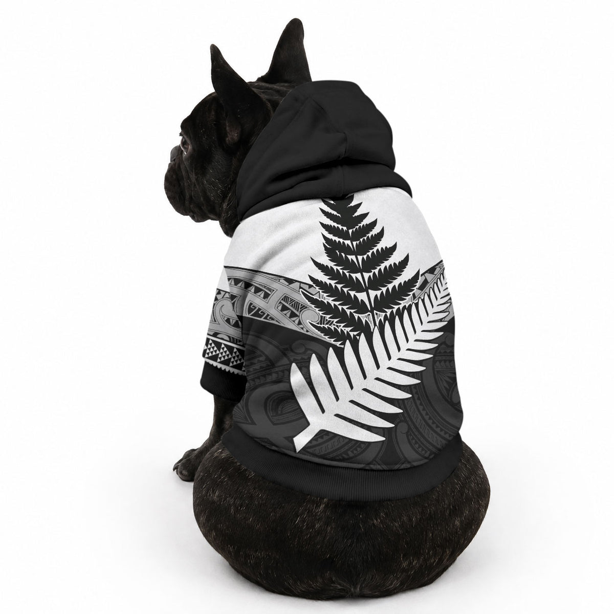 New Zealand Silver Fern Pet Hoodie Maori Koru Mixed Taniko Pattern LT9 - Polynesian Pride