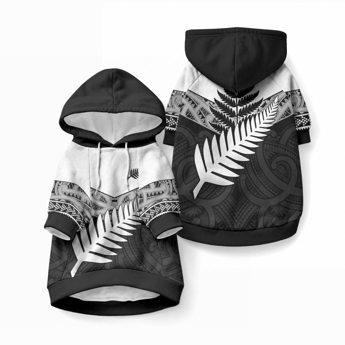 New Zealand Silver Fern Pet Hoodie Maori Koru Mixed Taniko Pattern LT9 Pullover White - Polynesian Pride