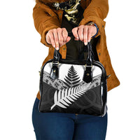 New Zealand Silver Fern Shoulder Handbag Maori Koru Mixed Taniko Pattern