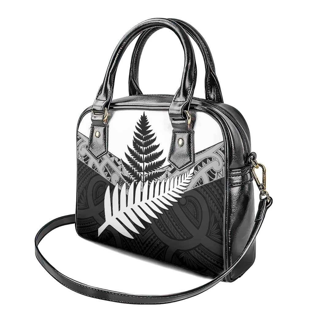 New Zealand Silver Fern Shoulder Handbag Maori Koru Mixed Taniko Pattern