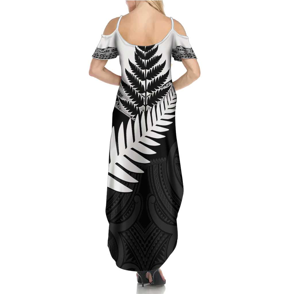New Zealand Silver Fern Summer Maxi Dress Maori Koru Mixed Taniko Pattern LT9 - Polynesian Pride