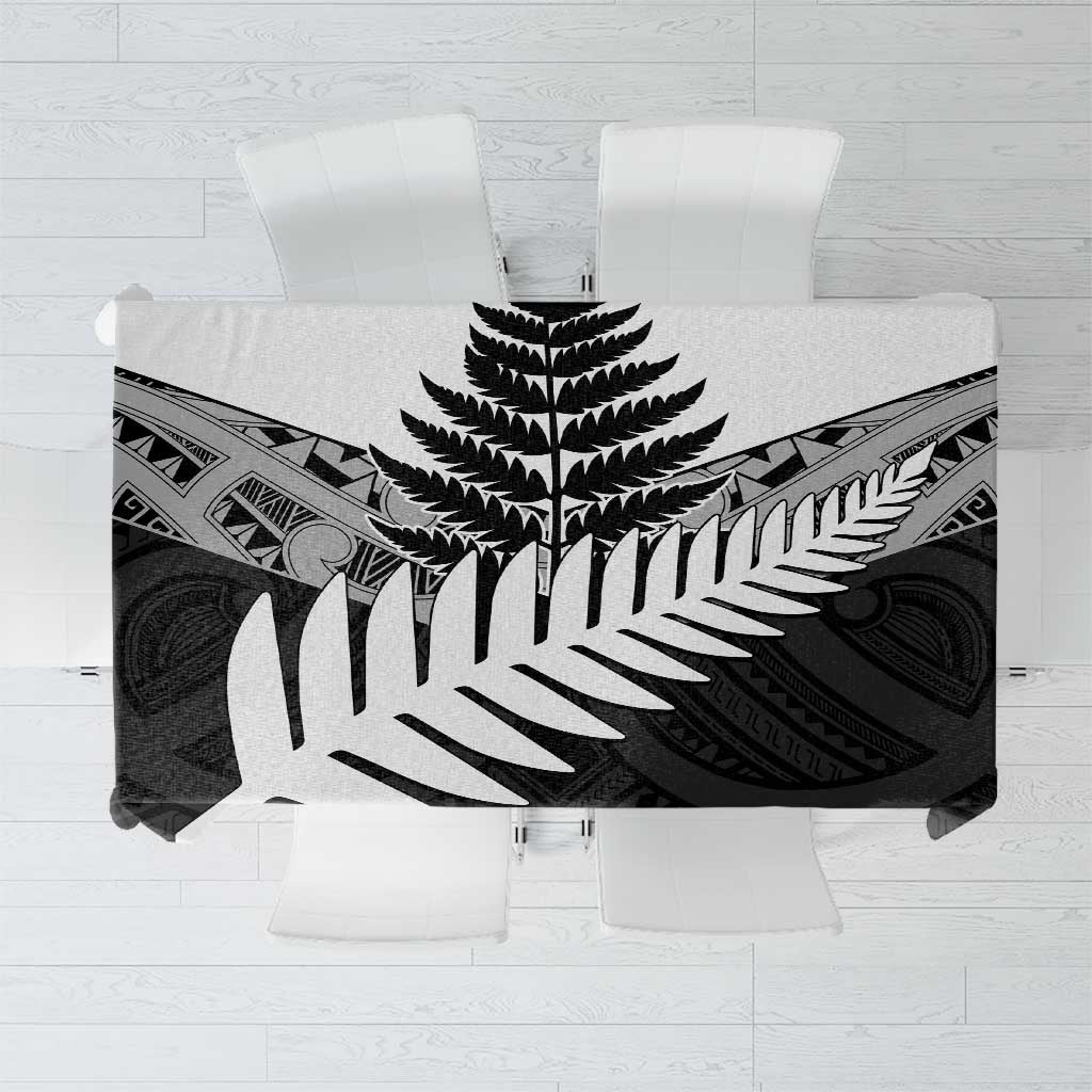 New Zealand Silver Fern Tablecloth Maori Koru Mixed Taniko Pattern LT9 White - Polynesian Pride