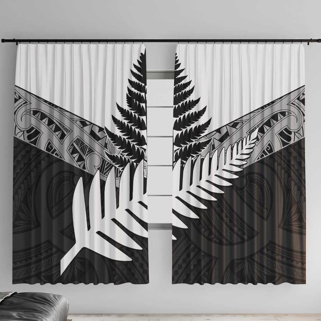 New Zealand Silver Fern Window Curtain Maori Koru Mixed Taniko Pattern LT9 With Hooks White - Polynesian Pride