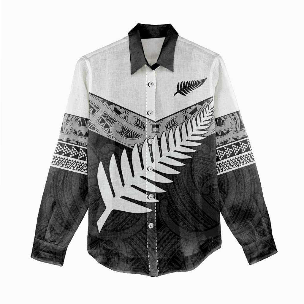 New Zealand Silver Fern Women Casual Shirt Maori Koru Mixed Taniko Pattern LT9 - Polynesian Pride
