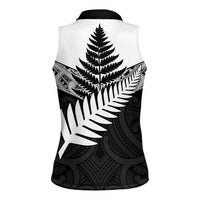 New Zealand Silver Fern Women Sleeveless Polo Shirt Maori Koru Mixed Taniko Pattern