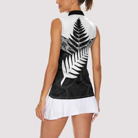 New Zealand Silver Fern Women Sleeveless Polo Shirt Maori Koru Mixed Taniko Pattern