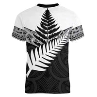 New Zealand Silver Fern Women V-Neck T-Shirt Maori Koru Mixed Taniko Pattern