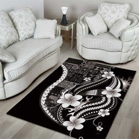Samoa Siapo Tribal Pattern Area Rug Black Polynesian Plumeria Tapa Motif