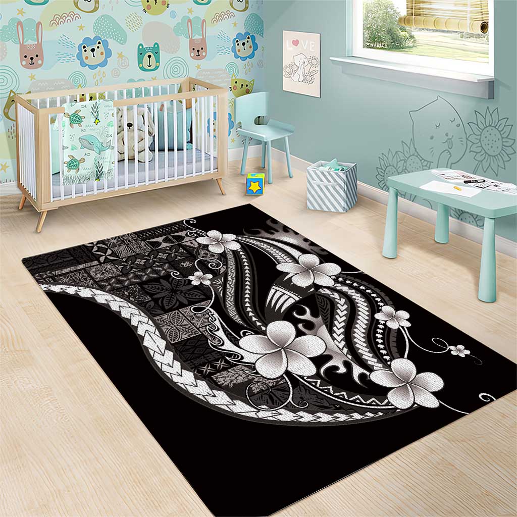 Samoa Siapo Tribal Pattern Area Rug Black Polynesian Plumeria Tapa Motif