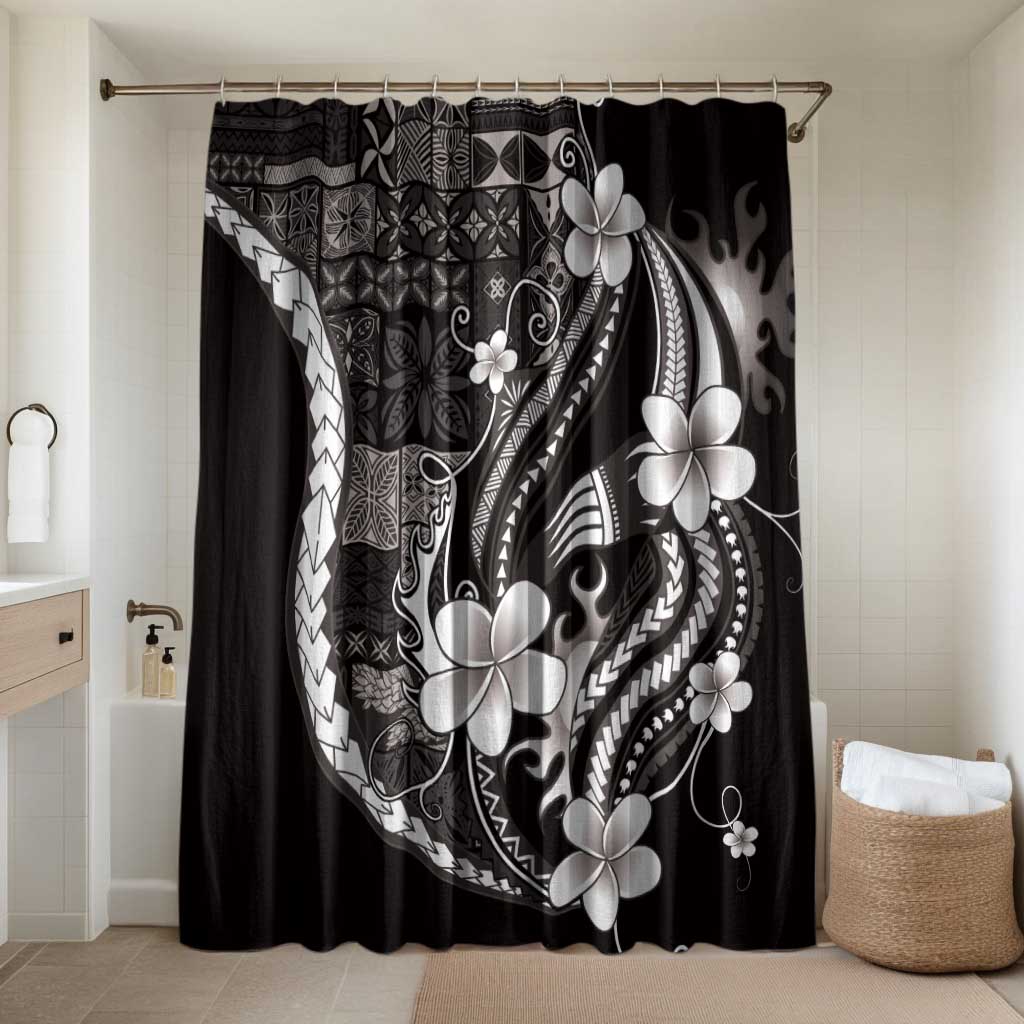 Samoa Siapo Tribal Pattern Bathroom Set Black Polynesian Plumeria Tapa Motif