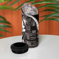 Samoa Siapo Tribal Pattern 4 in 1 Can Cooler Tumbler Black Polynesian Plumeria Tapa Motif