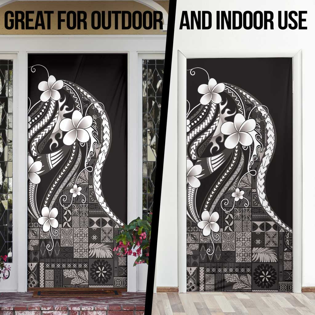 Samoa Siapo Tribal Pattern Door Cover Black Polynesian Plumeria Tapa Motif