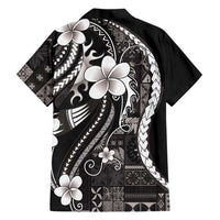 Samoa Siapo Tribal Pattern Family Matching Long Sleeve Bodycon Dress and Hawaiian Shirt Black Polynesian Plumeria Tapa Motif LT9 - Polynesian Pride
