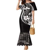 Samoa Siapo Tribal Pattern Family Matching Mermaid Dress and Hawaiian Shirt Black Polynesian Plumeria Tapa Motif LT9 Mom's Dress Black - Polynesian Pride