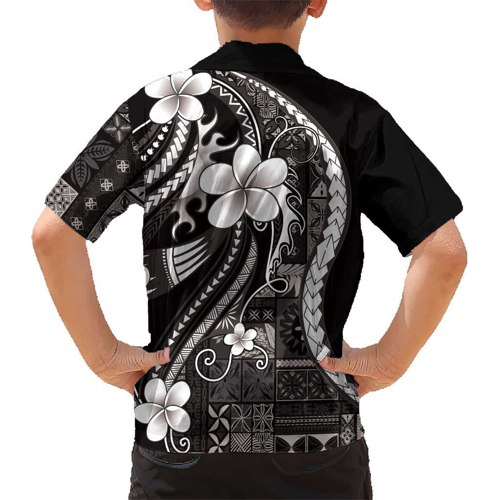 Samoa Siapo Tribal Pattern Family Matching Off Shoulder Maxi Dress and Hawaiian Shirt Black Polynesian Plumeria Tapa Motif LT9 - Polynesian Pride