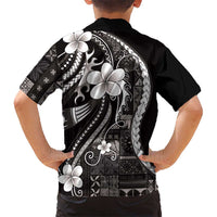 Samoa Siapo Tribal Pattern Family Matching Off Shoulder Maxi Dress and Hawaiian Shirt Black Polynesian Plumeria Tapa Motif LT9 - Polynesian Pride