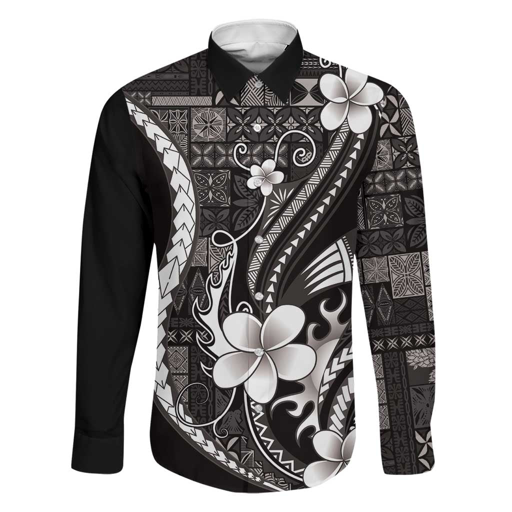 Samoa Siapo Tribal Pattern Family Matching Puletasi and Hawaiian Shirt Black Polynesian Plumeria Tapa Motif