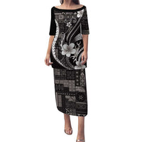 Samoa Siapo Tribal Pattern Family Matching Puletasi and Hawaiian Shirt Black Polynesian Plumeria Tapa Motif