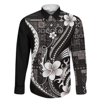 Samoa Siapo Tribal Pattern Family Matching Short Sleeve Bodycon Dress and Hawaiian Shirt Black Polynesian Plumeria Tapa Motif LT9 Dad's Shirt - Long Sleeve Black - Polynesian Pride