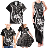 Samoa Siapo Tribal Pattern Family Matching Tank Maxi Dress and Hawaiian Shirt Black Polynesian Plumeria Tapa Motif LT9 - Polynesian Pride