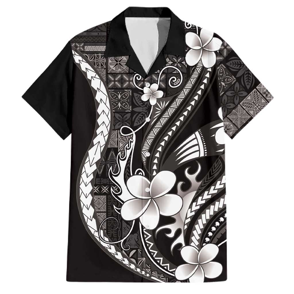 Samoa Siapo Tribal Pattern Family Matching Tank Maxi Dress and Hawaiian Shirt Black Polynesian Plumeria Tapa Motif LT9 Dad's Shirt - Short Sleeve Black - Polynesian Pride