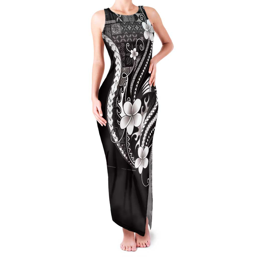Samoa Siapo Tribal Pattern Family Matching Tank Maxi Dress and Hawaiian Shirt Black Polynesian Plumeria Tapa Motif LT9 Mom's Dress Black - Polynesian Pride