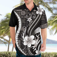 Samoa Siapo Tribal Pattern Hawaiian Shirt Black Polynesian Plumeria Tapa Motif