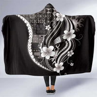 Samoa Siapo Tribal Pattern Hooded Blanket Black Polynesian Plumeria Tapa Motif