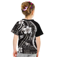 Samoa Siapo Tribal Pattern Kid T Shirt Black Polynesian Plumeria Tapa Motif
