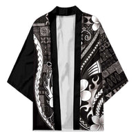 Samoa Siapo Tribal Pattern Kimono Black Polynesian Plumeria Tapa Motif