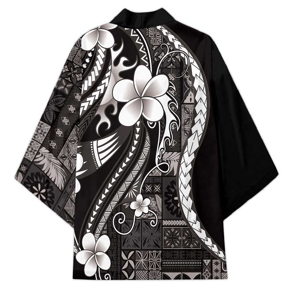 Samoa Siapo Tribal Pattern Kimono Black Polynesian Plumeria Tapa Motif