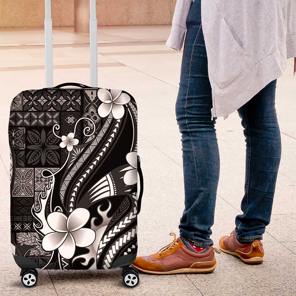Samoa Siapo Tribal Pattern Luggage Cover Black Polynesian Plumeria Tapa Motif